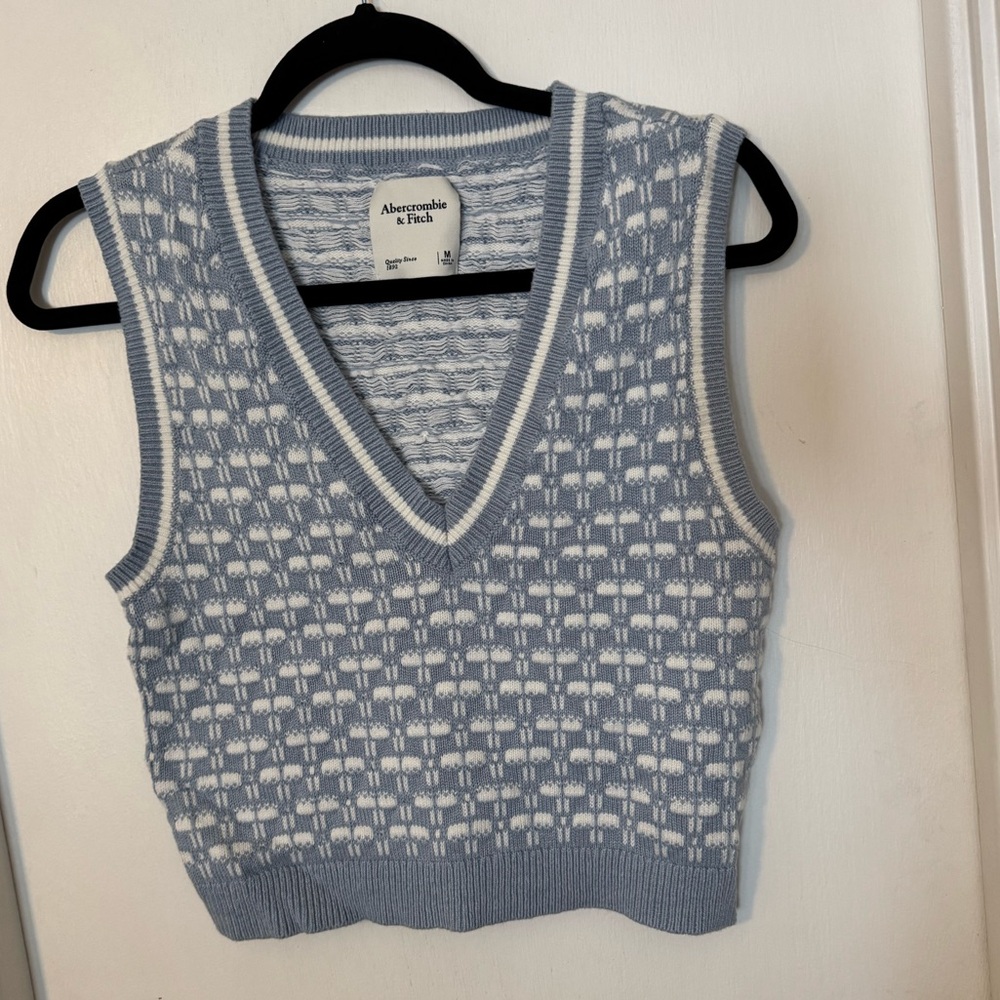 Abercrombie & Fitch Blue and White Women's Sweater Vest size medium